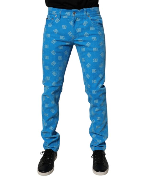 Dolce & Gabbana Blue Logo Monogram Cotton Skinny Denim Jeans - Image 2