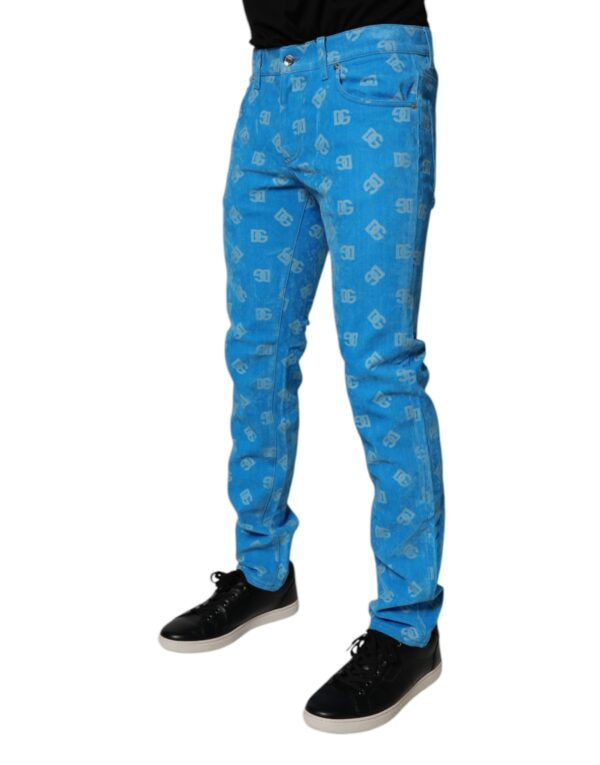 Dolce & Gabbana Blue Logo Monogram Cotton Skinny Denim Jeans - Image 3