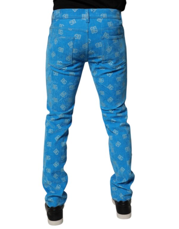 Dolce & Gabbana Blue Logo Monogram Cotton Skinny Denim Jeans - Image 4