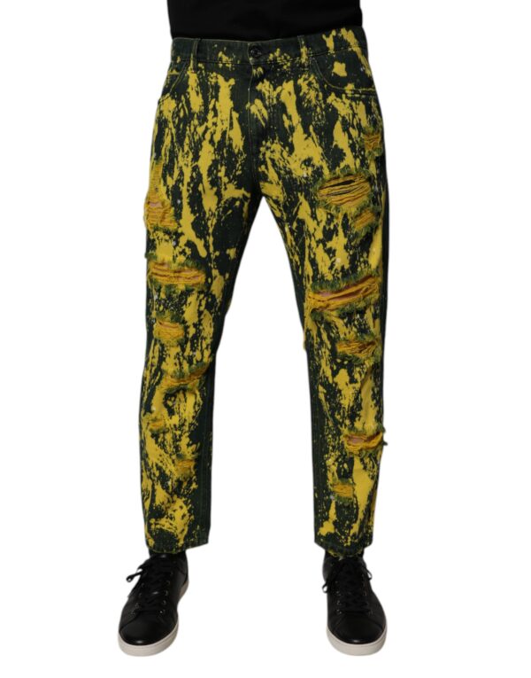 Dolce & Gabbana Black Yellow Tie Dye Tattered Skinny Men Denim Jeans - Image 2