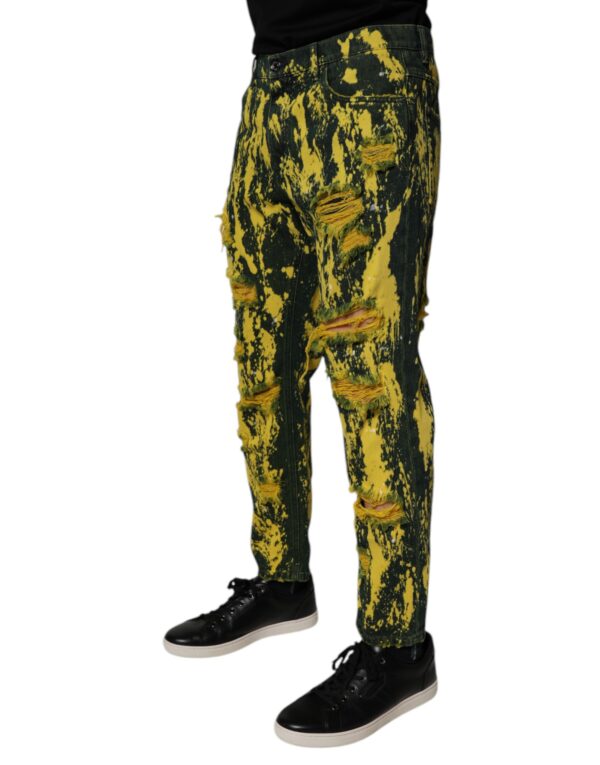 Dolce & Gabbana Black Yellow Tie Dye Tattered Skinny Men Denim Jeans - Image 3