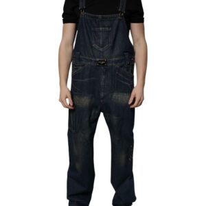 Dolce & Gabbana Dark Blue Cotton Men Jumpsuit Denim Jeans