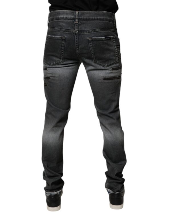 Dolce & Gabbana Dark Gray Tattered Cotton Skinny Denim Jeans - Image 4
