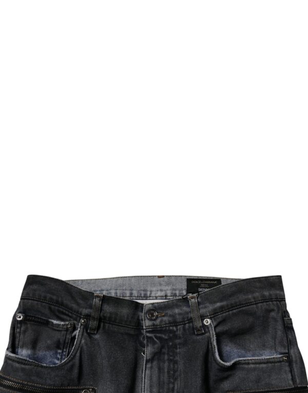 Dolce & Gabbana Dark Gray Tattered Cotton Skinny Denim Jeans - Image 5