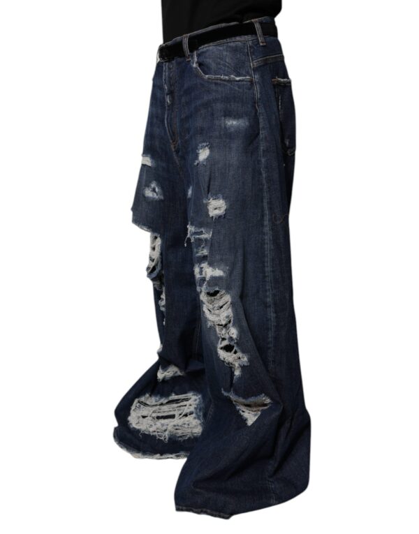 Dolce & Gabbana Dark Blue Tattered Wide Leg Men Denim Jeans - Image 3