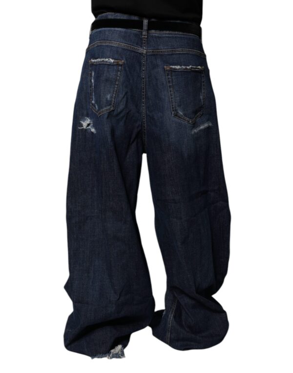 Dolce & Gabbana Dark Blue Tattered Wide Leg Men Denim Jeans - Image 4