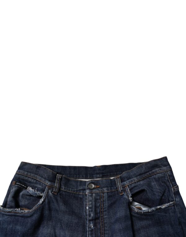 Dolce & Gabbana Dark Blue Tattered Wide Leg Men Denim Jeans - Image 5