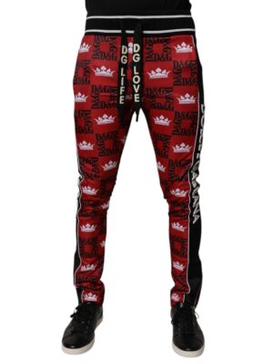 Dolce & Gabbana Red Crown Logo Monogram Men Sweatpants Pants