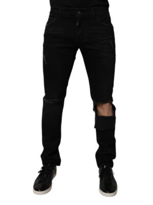 Dolce & Gabbana Black Ripped Cotton Skinny Men Denim Jeans