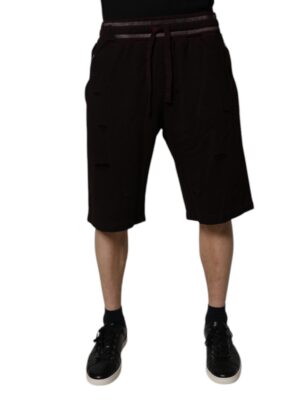Dolce & Gabbana Maroon Cotton Logo Plaque Men Bermuda Shorts