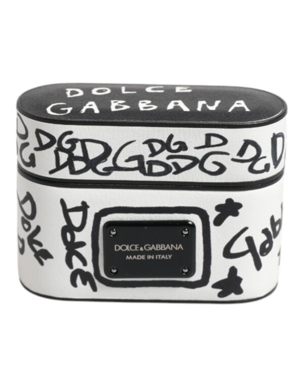 Dolce & Gabbana Black White Leather Scribble Embossed Logo Airpods Case - Image 2
