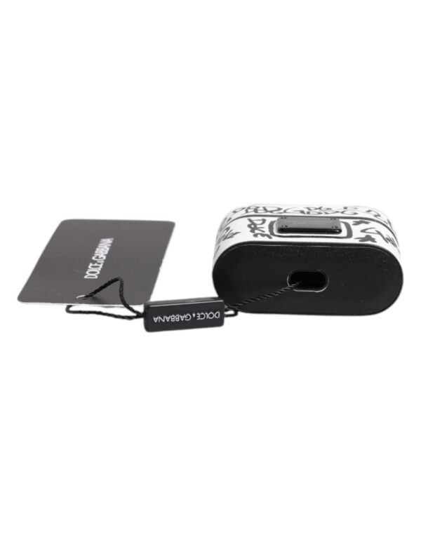 Dolce & Gabbana Black White Leather Scribble Embossed Logo Airpods Case - Image 5