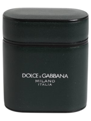 Dolce & Gabbana Black Calfskin Leather Logo Print Flip Holder Airpods Case