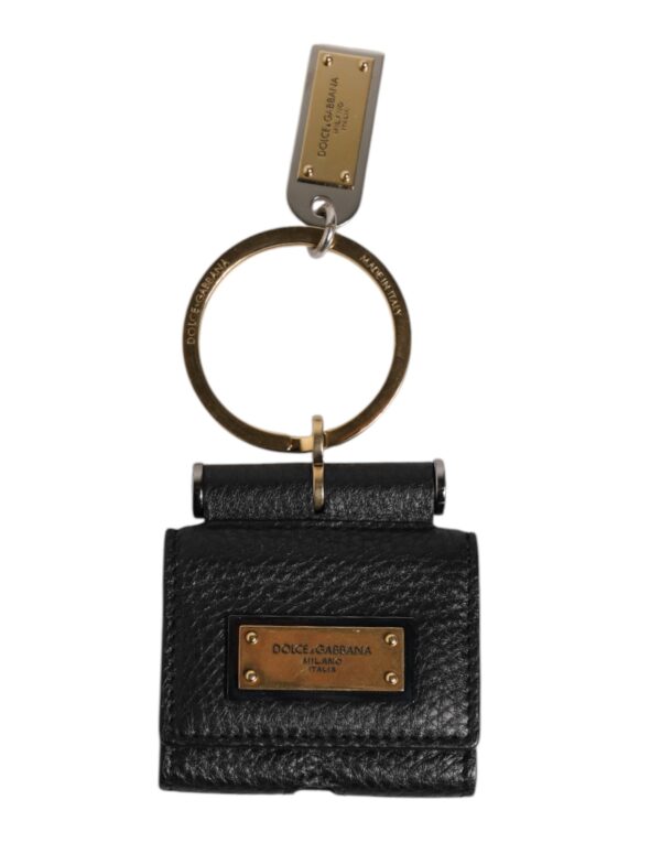 Dolce & Gabbana Black Leather Strap Gold Metal Logo Plaque Airpods Case - Image 2
