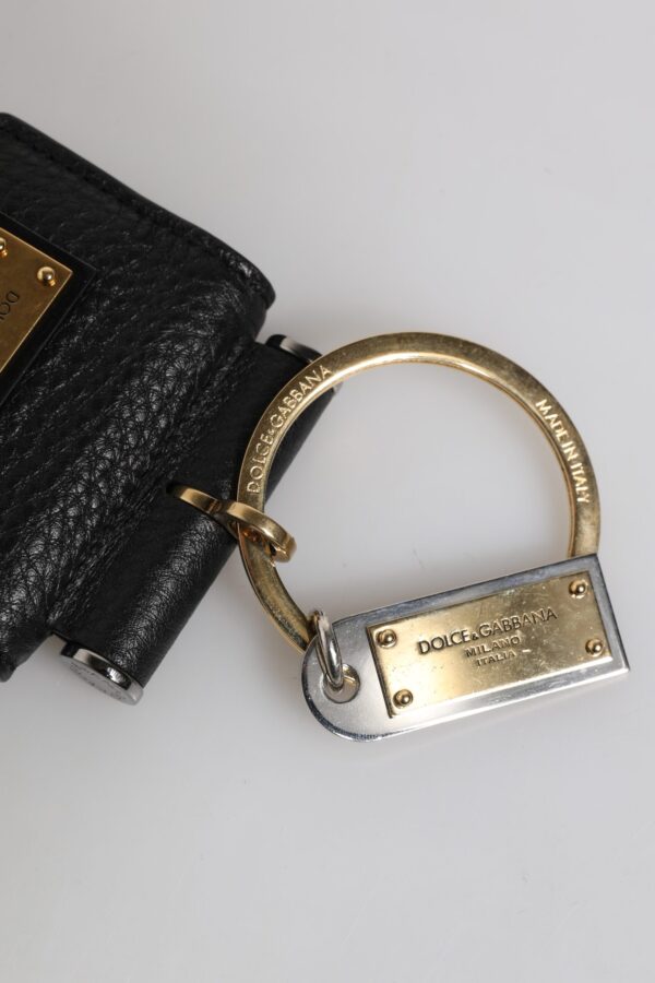 Dolce & Gabbana Black Leather Strap Gold Metal Logo Plaque Airpods Case - Image 4