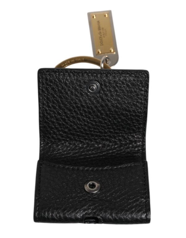 Dolce & Gabbana Black Leather Strap Gold Metal Logo Plaque Airpods Case - Image 8