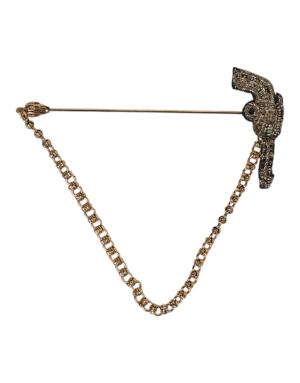 Dolce & Gabbana Black Gold Brass Copper Revolver Brooch Lapel Pin - Image 2