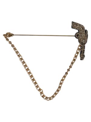 Dolce & Gabbana Black Gold Brass Copper Revolver Brooch Lapel Pin