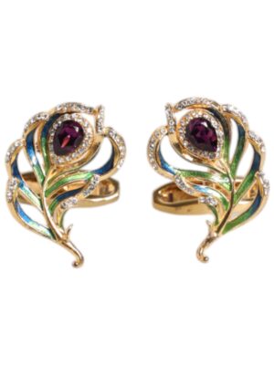 Dolce & Gabbana Multicolor Peacock Feathers 925 Sterling Silver Cufflink