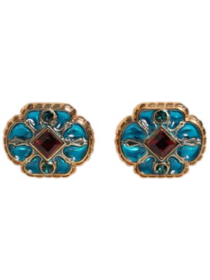 Dolce & Gabbana Gold Brass Blue Enameled Flower Cufflink