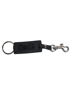 Dolce & Gabbana Blue Calf Leather DG Logo Silver Brass Keyring Keychain