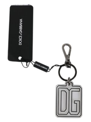 Dolce & Gabbana Gray Black DG Rubber Logo Silver Men's Keychain Keyring