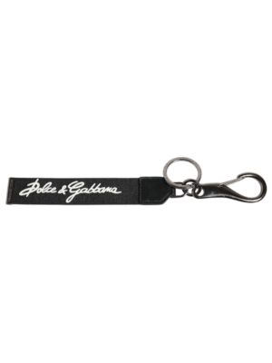 Dolce & Gabbana Black White DG Logo Silver Men Keychain Polyester Keyring