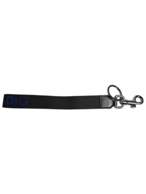 Dolce & Gabbana Black Logo Nylon Silver Brass Men Holder Keychain Keyring