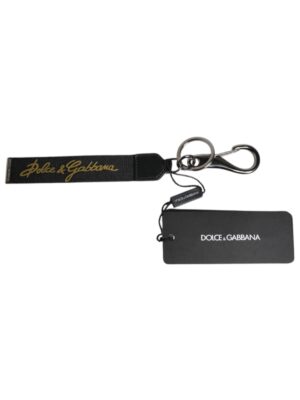 Dolce & Gabbana Black Logo Nylon Silver Brass Men Holder Keychain Keyring