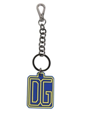 Dolce & Gabbana Blue Yellow DG Rubber Logo Silver Men's Keychain Keyring