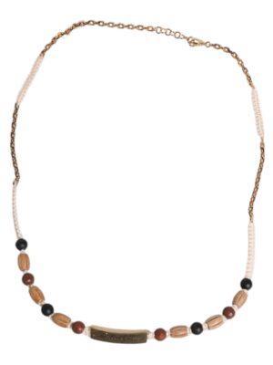 Dolce & Gabbana Black Gold Wooden Beaded Logo Pendant Necklace