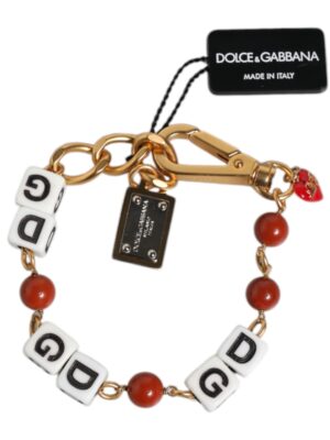 Dolce & Gabbana Multicolor Gold Tone Brass Chain DG Logo Dice Bracelet
