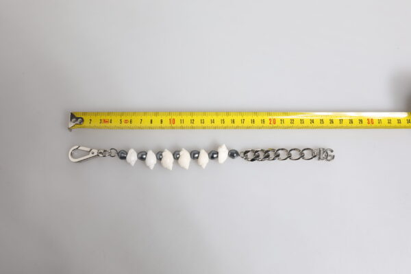 Dolce & Gabbana Silver Tone Brass Beaded Shell DG Logo Pendant Bracelet - Image 6