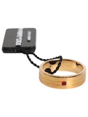 Dolce & Gabbana Gold Tone Brass Red Crystal DG Logo Ring
