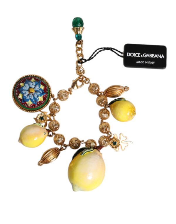 Dolce & Gabbana Gold Tone Brass Filigree Ball Charm Lemon Logo Bracelet - Image 2