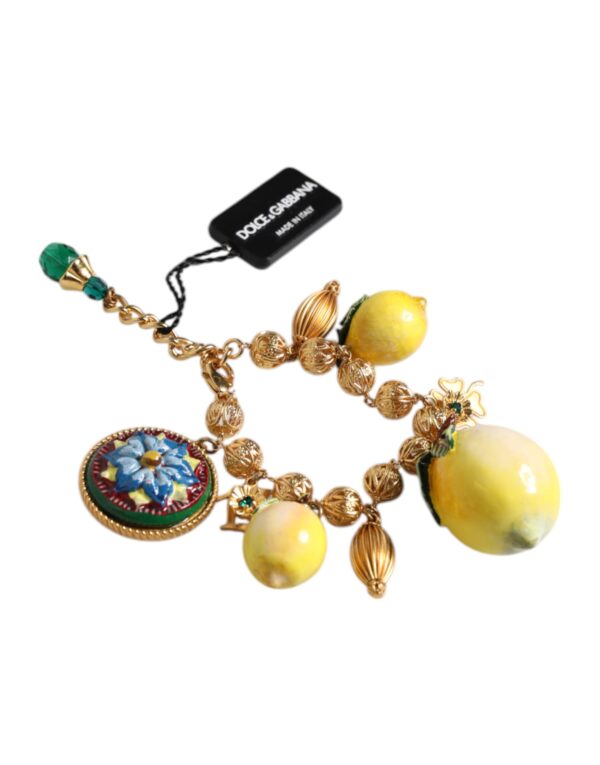 Dolce & Gabbana Gold Tone Brass Filigree Ball Charm Lemon Logo Bracelet - Image 3