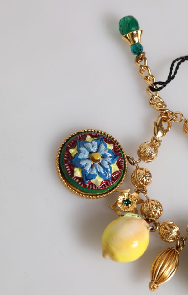 Dolce & Gabbana Gold Tone Brass Filigree Ball Charm Lemon Logo Bracelet - Image 4