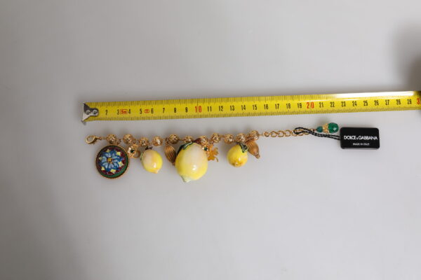Dolce & Gabbana Gold Tone Brass Filigree Ball Charm Lemon Logo Bracelet - Image 5