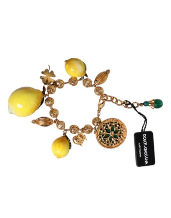 Dolce & Gabbana Gold Tone Brass Filigree Ball Charm Lemon Logo Bracelet - Image 6