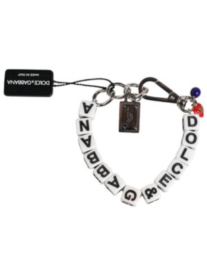 Dolce & Gabbana Silver Brass Chain Dice Logo Embellished Charm Bracelet