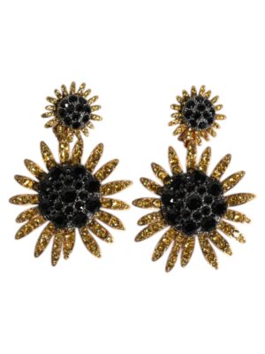Dolce & Gabbana Gold Tone Brass Sunflower Crystal Clip Dangling Earrings
