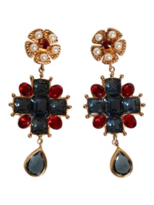 Dolce & Gabbana Gold Tone Crystal Rhinestone Embellish Dangling Earrings