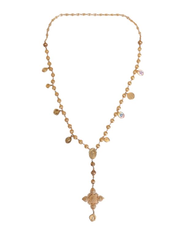 Dolce & Gabbana Gold Tone Chain Brass Beaded Statement Sicily Necklace - Image 2