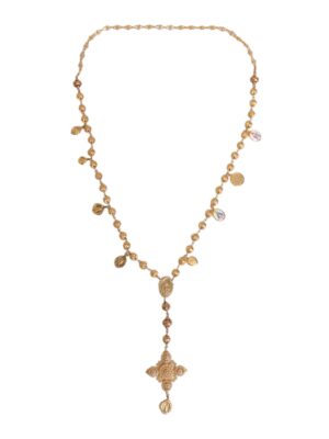 Dolce & Gabbana Gold Tone Chain Brass Beaded Statement Sicily Necklace