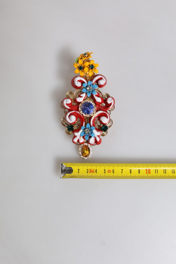 Dolce & Gabbana Multicolor Spring CARRETTO Gold Brass Crystal Hair Clip - Image 8