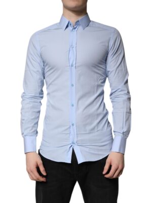 Dolce & Gabbana Light Blue Cotton GOLD Dress Formal Shirt