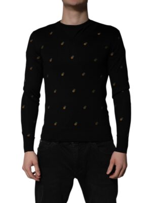 Dolce & Gabbana Black Pineapple Crew Neck Pullover Sweater
