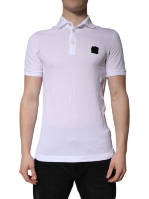 Dolce & Gabbana White Cotton Logo Collared Polo T-shirt