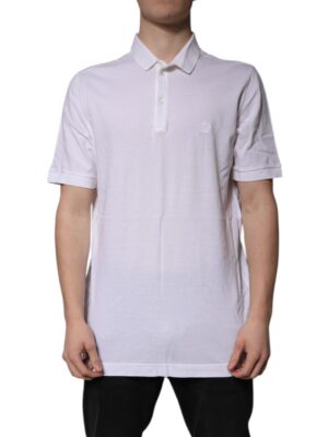 Dolce & Gabbana White Cotton Crown Collared Polo T-shirt