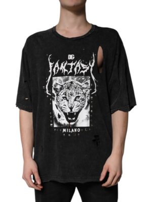 Dolce & Gabbana Black Graphic Print Cotton Crew Neck T-shirt